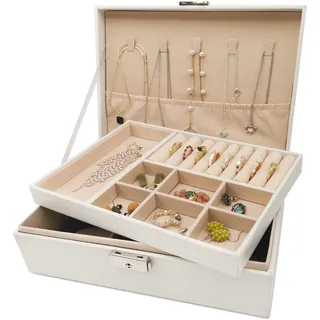 Pahajim Schmuckaufbewahrung für Damen, Schmuckkästchen 2 Stöckige Schmuckkasten PU Leder Schmuckschatulle Jewelry Organizer Schmuckbox für Ringe, Ohrringe, Ohrstecker, Ketten