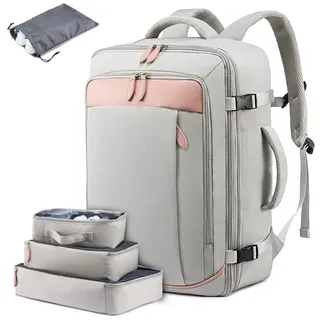 LOVEVOOK Handgepäck Reiserucksack, Erweiterbarer Rucksack Handgepäck Flugzeug, Laptop Rucksack für 17 Zoll Damen Herren, Flug Genehmigt Daypack für Reisen Weekender