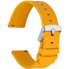 WOCCI 22mm Dünne Flache Leder Uhrenarmband für Smartwatch mit Silberner Schnalle (Gelb)