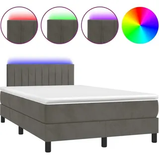 vidaXL Boxspringbett mit Matratze & LED Dunkelgrau 120x200 cm Samt - Grau