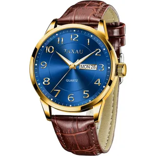 Herrenuhr Leder Herrenarmbanduhr Lederarmband Uhr Herren Großes Zifferblatt Tag-Datum Herrenuhr Wasserdichte Uhr Freizeit- und Businessuhr für Herren - Braun