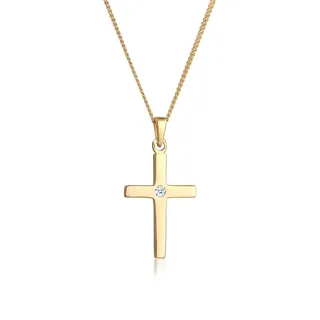 Elli DIAMONDS Halskette Kreuz Diamant Weiß Brillantschliff (0,015ct) 585 Gelbgold