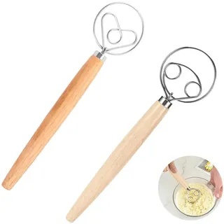 2er-Pack Dänischer Schneebesen, Brot Backen Zubehör, Spiralbesen aus Holz Doppel Einfachring Schnellen Mischen Teigschläger für Eier, Mehl & Saucen