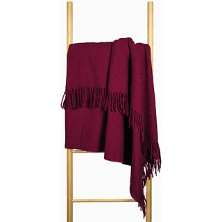 Nostra Zelandia 100% Reine Wolldecke – Warme, atmungsaktive und leichte Wolldecke für Sofa, Bett und Outdoor-Bereich, temperaturregulierender Komfort mit Fransen (Rot)
