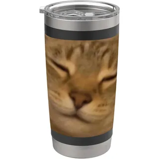 Funny Chill Katzengesicht verschwommenes Foto Meme Doppelwandiger Edelstahl-Thermobecher