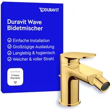 Bild Wave Bidetarmatur WA2400001034 Ausladung 128mm, mit Ablaufgarnitur, Gold Poliert