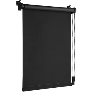 OBdeco Verdunkelungsrollo Thermorollo 75x130cm (Stoffbreite 71 cm) Schwarz ohne Bohren mit gleichfarbige Beschichtung Oeko-TEX Standard 100 Sichtschutz Sonnenschutz für Fenster & Tür