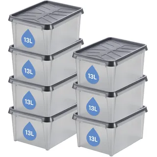 SmartStore Aufbewahrungsbox mit Deckel 13 L wasserdicht Plastik – 7er-Set – mattiert - ineinander & übereinander stapelbar - lebensmittelecht & BPA-frei - IP64 - L40 x B30 x H20 cm 10 Jahre Garantie