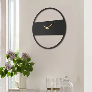Opviq, Stripe Metal Wall Clock - APS103, Dekorative Metall-Wanduhr, 100 % STAHL, Schwarz, 49 x 49 cm - Schwarz
