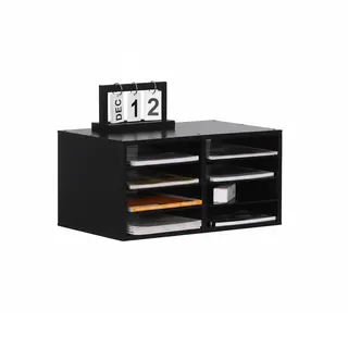 Relaxdays Dokumentenablage Bambus, DIN A4, 8 Fächer, Büro, Home Office, HBT 25x49x31 cm, Schreibtisch Organizer, schwarz