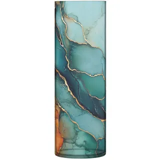 Marmorvase aus Kunststoff, Türkis, Orange, 30 x 9 cm, Vasen für Tische, unzerbrechlich, für Eingangsbereich, Küche, Bücherregal, Dekoration
