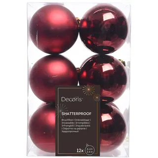 Decoris Weihnachtskugeln Kunststoff 6cm 12 Stück - Ochsenblut - bordeaux
