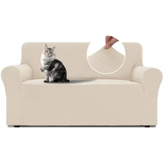BellaHills Stretch Sofa Überzug 2 Sitzer (135-165cm), Couchschoner rutschfest Mit Armlehne, Elastische Sofahusse, Decke Sofa Schutz Für Hunde, Natur