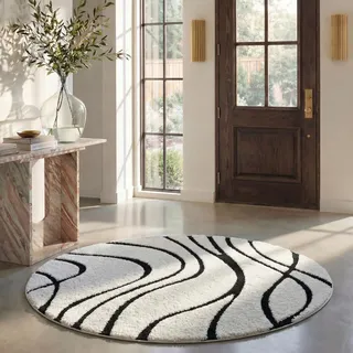 SAFAVIEH Zottelig Teppich für Wohnzimmer, Esszimmer, Schlafzimmer - Florida Shag Collection, Hoher Flor, Creme und Schwarz , 122 X 122 cm