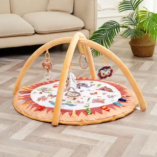 SUPERBE BEBE Baby Spielbogen Montessori 0-12 Monate | Evolutive Spieldecke mit Bogen für Mädchen und Jungen | Dicke und Bequeme Spielmatte | Sensorisches Activity Gym | Baby Krabbeldecke | Pädagogische Spielmatte