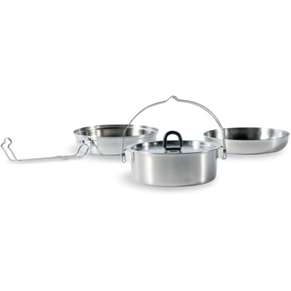 Tatonka Camp Set Regular (3-teilig) - Camping-Kochgeschirr aus Edelstahl - Bestehend aus Pfanne, Schale und Topf mit Deckel (0,6L) - Inklusive Transportbeutel, Silber