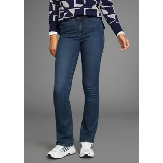 Bootcut-Jeans ARIZONA "Ultra Soft", Damen, Gr. 36, N-Gr, blau (dk blau used), Denim/Jeans, Obermaterial: 61% Baumwolle, 25% Polyester, 11% Viskose, 3% Elasthan, Basic, bootcut fit lang, Jeans Bootcut-Jeans, elastische Passform, ausgestellte Beinform, hohe Leibhöhe, Topseller