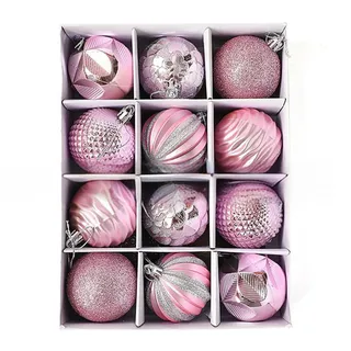12er Set edle Weihnachtskugeln Ø 6cm Weihnachtsbaum Kugeln Christbaumkugeln Weihnachts-Deko Christbaum-Schmuck (Rosa)