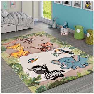 Paco Home Kinderteppich »Diamond 644«, rechteckig, 18 mm Höhe, 3D-Design, Motiv Dschungel Tiere, Kinderzimmer Beige