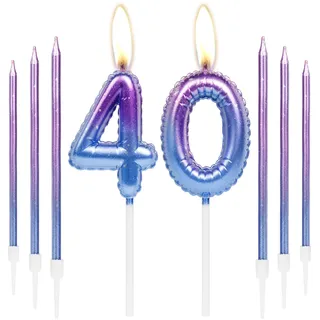 Lila blaue 40th Geburtstag Kerze, Lila Zahl 40 Kerzen für Kuchen, bunte dünne Party Kerzen, Happy Birthday Kerzen Zahl, Lila blaue Kuchen Kerzen Kuchen Toppers für Mädchen Jungen Geburtstag Party