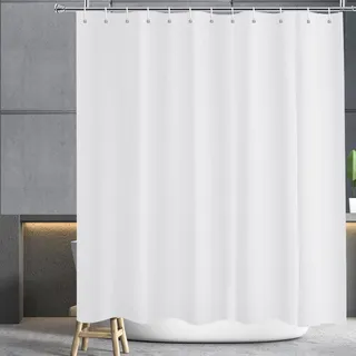YISURE Duschvorhang Weiß antischimmel 200x220 lang für badewanne, überlänge Weiß Textil-Polyester-Gewebe Duschvorhang mit Magnet wasserabweisend, Breite 200 x Höhe 220cm