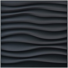 Art3d PVC-Wandpaneele für Innenwand-Dekor, schwarze strukturierte 3D-Wandfliesen, 50 x 50 cm, 12 Stück