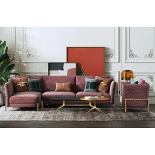 Wohnlandschaft Ecksofa L Form Sessel Set Garnitur Modern Sofa Textil Couch 2tlg. - Rot