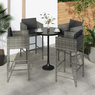 The Living Store Barhocker 4 Stk. mit Kissen Grau Poly Rattan - Grau