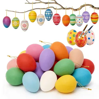36 Stück Ostereier zum Aufhängen, Ostereier Plastik, Ostern Eier aus Kunststoff mit Schnur, Ostereie-r zum Hängen Bunt für Draußen und Innen Zuhause Garten Party Deko