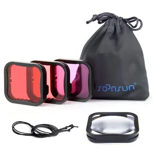 SOONSUN Tauchfilter für offizielles wasserdichtes Gehäuse für GoPro Hero 7 6 5 Schwarz – Rot, Hellrot, Magenta, 5 x Nahaufnahmen Makrofilter – Farbkorrektur für Unterwasser-Fotos und -Videos