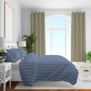 CASABEL Streifen Bettwäsche-Set aus Mako-Satin Bettbezüge Set mit Reißverschluss 100 % Baumwolle 2-teilig Bettbezug 155 x 220 cm und Kopfkissenbezüge  80 x 80 cm Blau - Blau