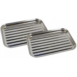 2x Edelstahl Grillschale 35x24cm BBQ Grillzubehör Pfanne Gemüseschale Grillkorb
