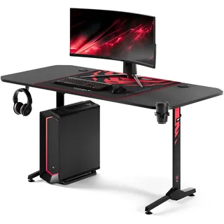 Diablo Chairs Diablo X-Mate Gaming Tisch 160 cm x 75 cm x 75 cm Schreibtisch PC Computertisch Ergonomisch Carbon Tischplatte Kopfhörerhaken Getränkehalter Rutschfester Fußschutz