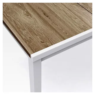 Rechteckiger Esstisch für den Außenbereich, Garten, Terrasse, 200 x 95 x 75 cm, 8 Personen, Eschenholzoptik mit weißem Gestell, Polypropylen, UV-beständig und wetterfest - Weiß