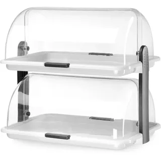 HENDI Buffet-Vitrine, doppelt, ungekühlt, transparenter Rolltop Deckel, Buffet-Server, Rolltop-Display, Käse- und Brotkasten, 380x260x(H)355mm, PP, PS, weiß