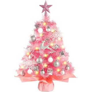 N&T NIETING Mini Weihnachtsbaum mit Beleuchtung LED, 61CM Künstlicher Weihnachtsbaum, Tisch Weihnachtsbaum klein für Home Party Büro Tischdeko Weihnachts Deko (Rosa)