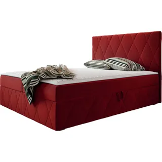 MIRJAN24 Boxspringbett Simoti, Doppelbett mit zwei Bettkästen für die Bettwäsche, Hauptmatratze, Topper und Kopfteil (Magic Velvet 2267, Größe: 160x200 cm) - Rot