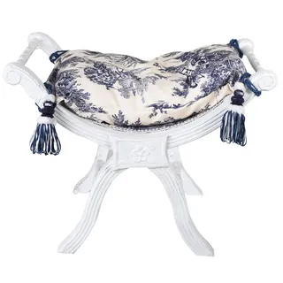 Hocker Toile de Jouy Sitzhocker Shabby Chic Schemel Pouf Polsterhocker Sitzbank
