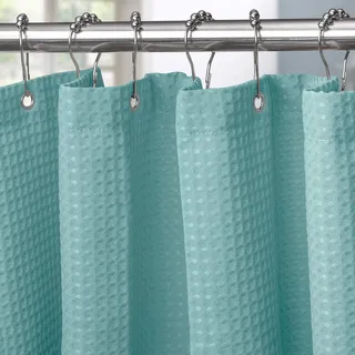 Waffel Duschvorhang mit Metall Duschvorhangringe Stoff Textil Badewannenvorhang Anti Schimmel Bad Vorhang Set Wasserdicht Badewanne Vorhang Schwerer Shower Curtain Badezimmer - 182 x 182cm (Türkis)