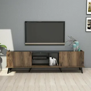 Dmora - Fernsehschrank Circini, Ständer für Wohnzimmerfernseher, Niedriges Wohnzimmer-Sideboard, TV-Ständerbasis, 180x34 h52 cm, Walnuss und Schwarz