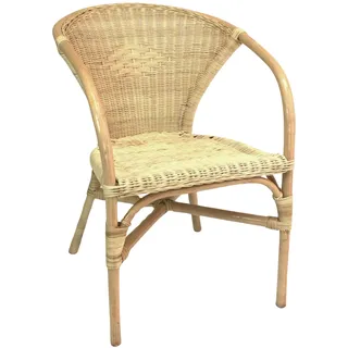 Dekoleidenschaft Rattanstuhl Natur lackiert, mit Armlehnen, handgefertigt, Korbstuhl, Bistrostuhl, Rattansessel
