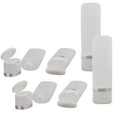 Kosmetex leere 100ml Tube mit Klappdeckel für Flüssigkeiten, ideal für Reise, transparenter Kunststoff mit Silber Streifen, 6× 100 ml