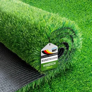 KARAT Sky Kunstrasen 100x500 cm - Wetterfester Outdoor Teppich in Grün für Balkon Terrasse & Garten - Robuster Teppichboden als Rasen-Alternative - 25mm Windsor