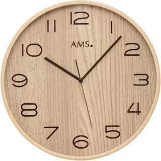 AMS 5514 Wanduhr Funk Funkwanduhr analog Holz naturfarben braun - Braun, Beige