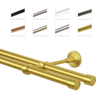 Gardinenstange Vorhangstange 19 mm mit Endkappen, einfache Montage, Wand, 2-läufig, Messing Gold, 320 cm