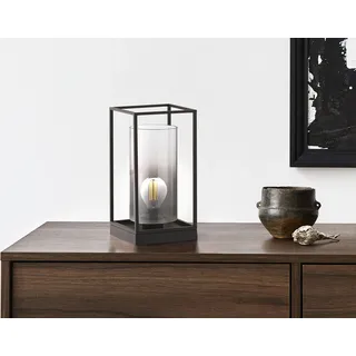 Kleine LED Tischleuchte Industrial Schwarz Rauchglas - Vintage Nachttischlampe - Schwarz