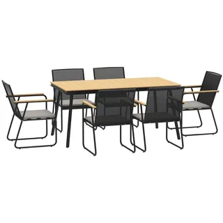 Outsunny Sitzgruppe 7-teilig Metall Essgruppe für 6 Personen Esstisch mit Tisch 6 Stühlen , Naturfarben , Gartenmöbel, Gartengarnituren, Gartenmöbel-Sets