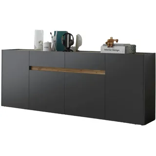 Furn.Design Sideboard grau matt, Wotan Eiche, Kommode, 220 x 87 cm , Holz , Nachbildung,Eiche , Uni , 4 Fächer , 223x86x40 cm , FSC Mix , Kleinmöbel, Kommoden, Sideboards