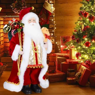 Uten Weihnachtsmann Figur 44 cm, Weihnachten Stehende Santa Claus Figuren mit Geschenktüte und kleinem Bär, für Neujahr Weihnachtsdeko, Geschenke