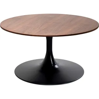 Kare Design Couchtisch Schickeria Walnuss, Schwarz/Braun, 80cm Durchmesser, Beistelltisch, Wohnzimmertisch, Holz-Optik, Stahlgestell, Rund, Retro
